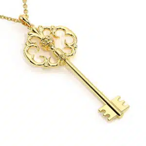 Key Edwardian Pendant Necklace Gift For Her 14K Solid Gold Bridal Jewelry