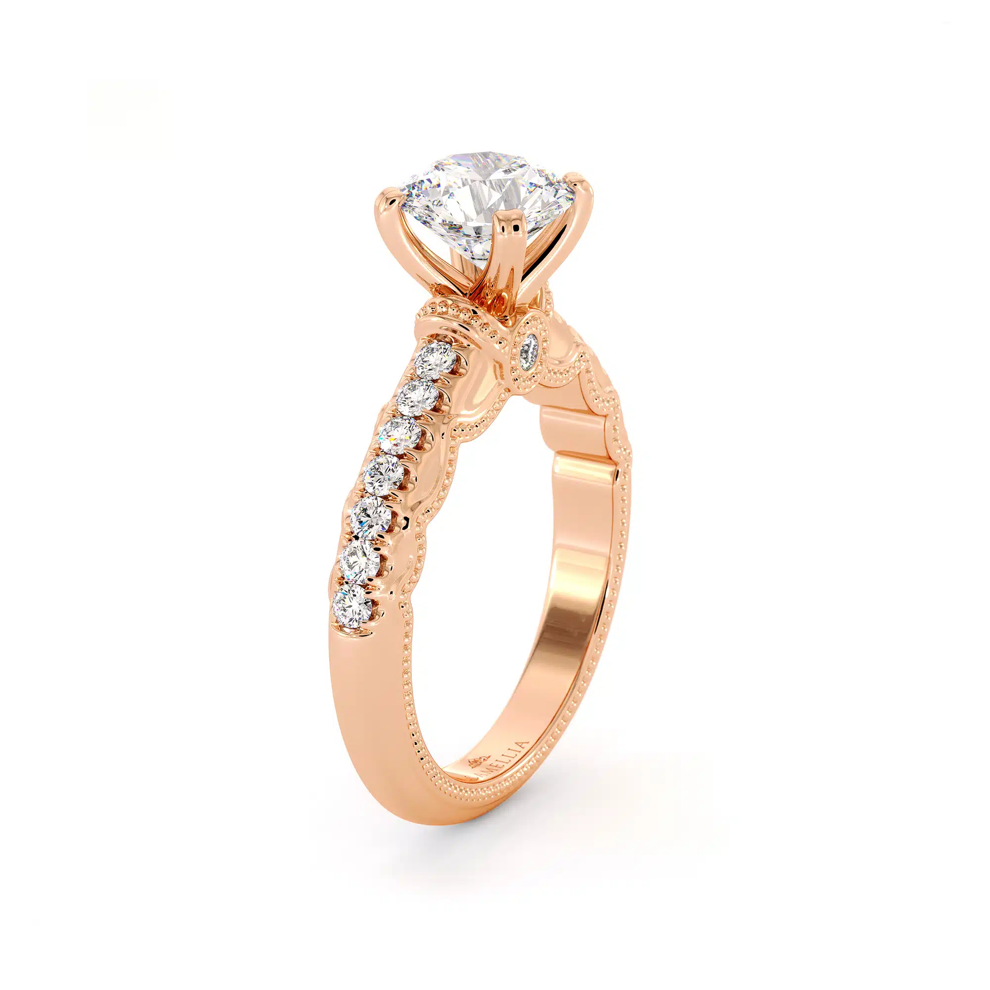 Diamond Pave Engagement Ring 14K Rose Gold Ring Victorian Bridal Ring Moissanite Engagement Ring 6 Diamond Pave Engagement Ring 14K Rose Gold Ring Victorian Bridal Ring Moissanite Engagement Ring