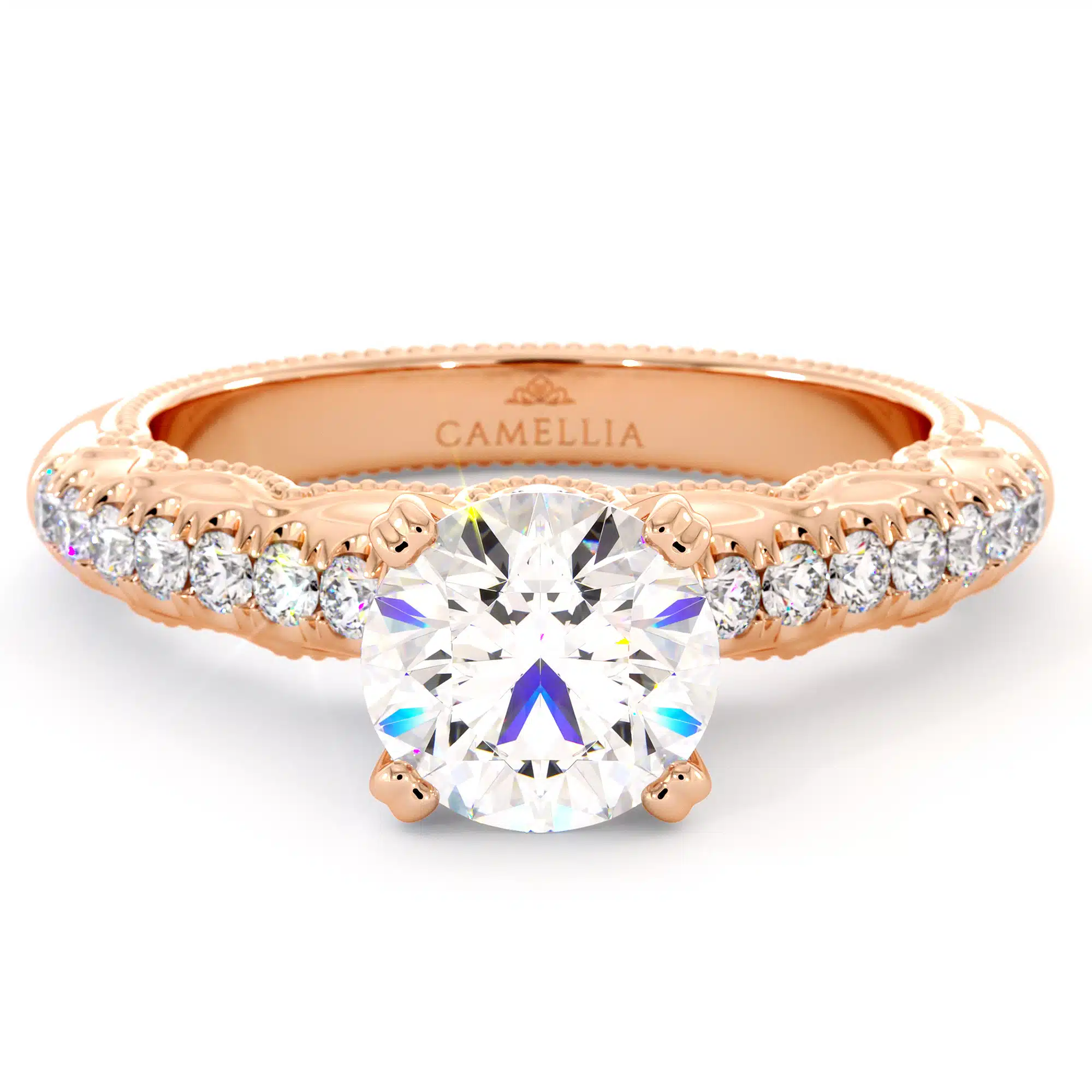 Diamond Pave Engagement Ring 14K Rose Gold Ring Victorian Bridal Ring Moissanite Engagement Ring 5 Diamond Pave Engagement Ring 14K Rose Gold Ring Victorian Bridal Ring Moissanite Engagement Ring