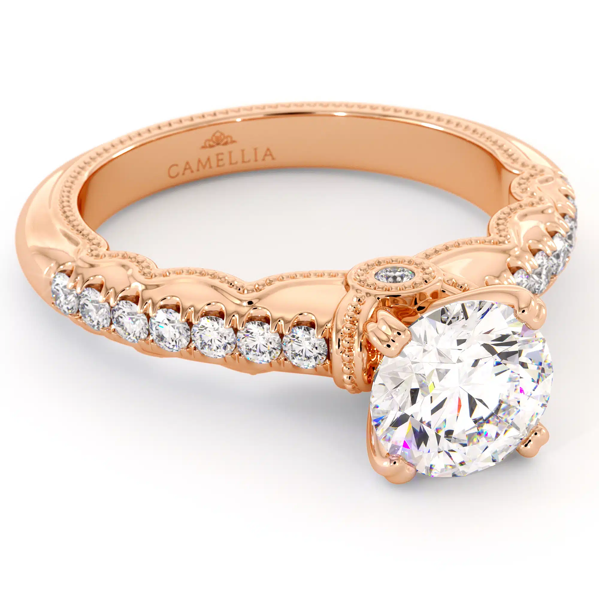 Diamond Pave Engagement Ring 14K Rose Gold Ring Victorian Bridal Ring Moissanite Engagement Ring 2 Diamond Pave Engagement Ring 14K Rose Gold Ring Victorian Bridal Ring Moissanite Engagement Ring