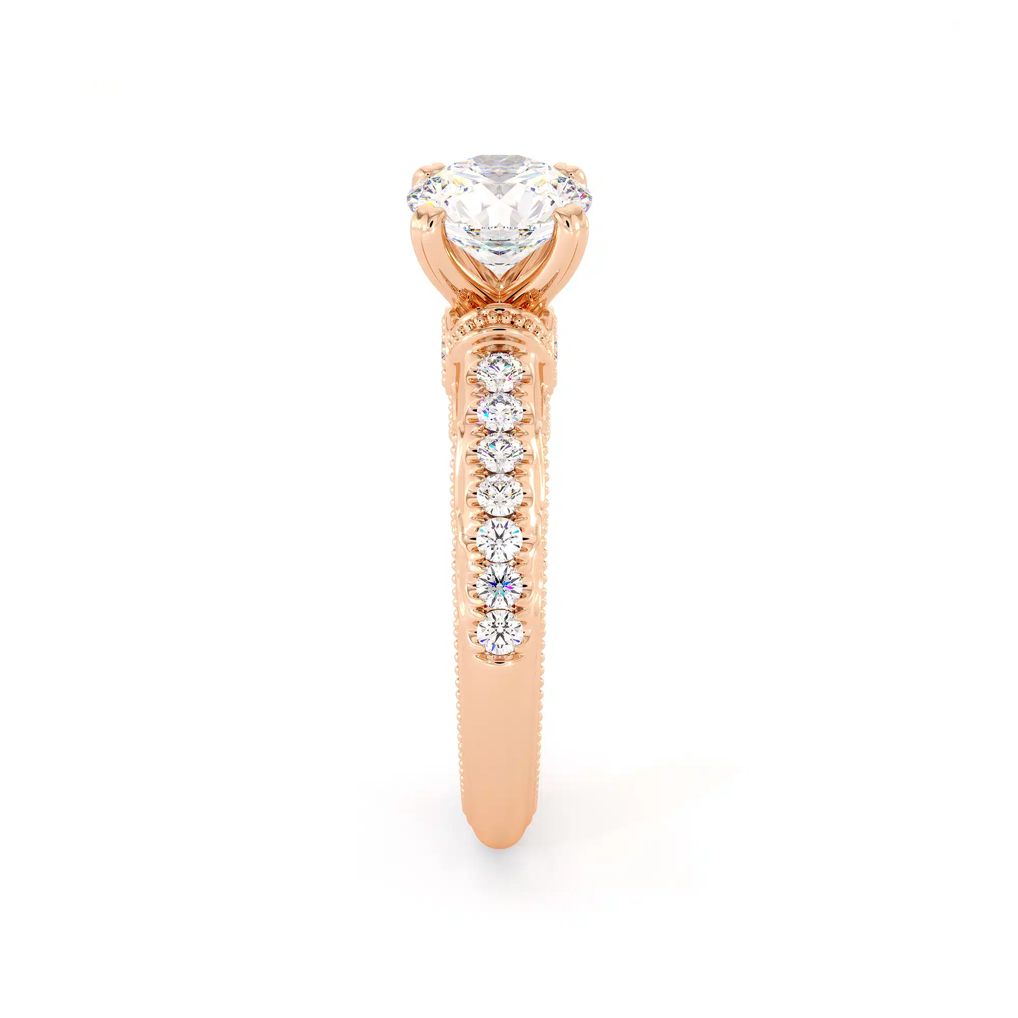 Diamond Pave Engagement Ring 14K Rose Gold Ring Victorian Bridal Ring Moissanite Engagement Ring 4 Diamond Pave Engagement Ring 14K Rose Gold Ring Victorian Bridal Ring Moissanite Engagement Ring