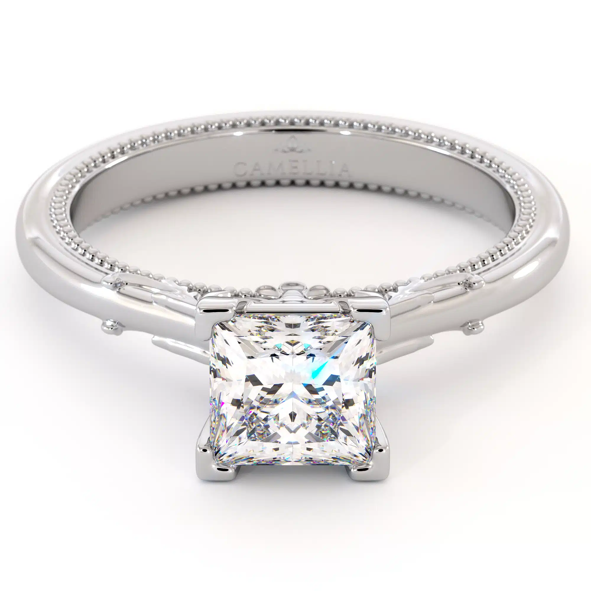 Princess Cut Moissanite Engagement Ring White Gold Victorian Ring Unique Square Cut Engagement Ring 2 Princess Cut Moissanite Engagement Ring White Gold Victorian Ring Unique Square Cut Engagement Ring