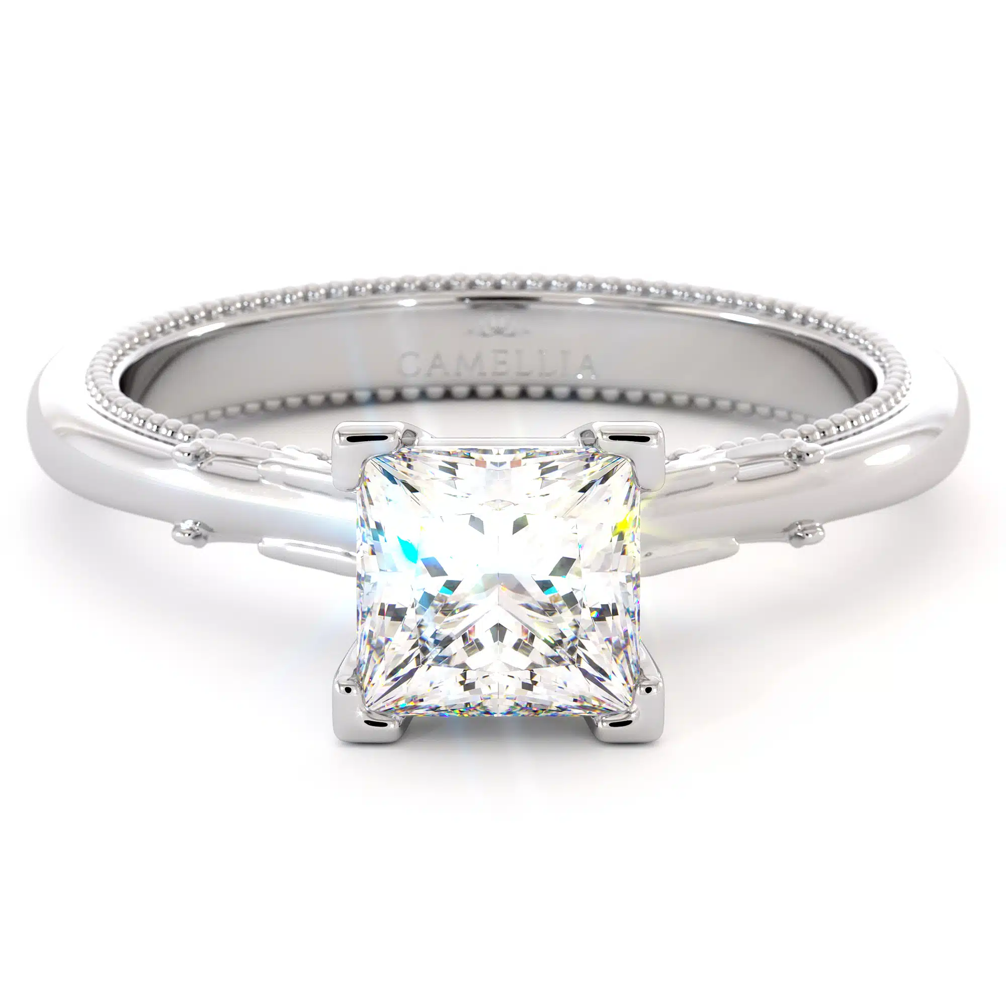 Princess Cut Moissanite Engagement Ring White Gold Victorian Ring Unique Square Cut Engagement Ring 4 Princess Cut Moissanite Engagement Ring White Gold Victorian Ring Unique Square Cut Engagement Ring