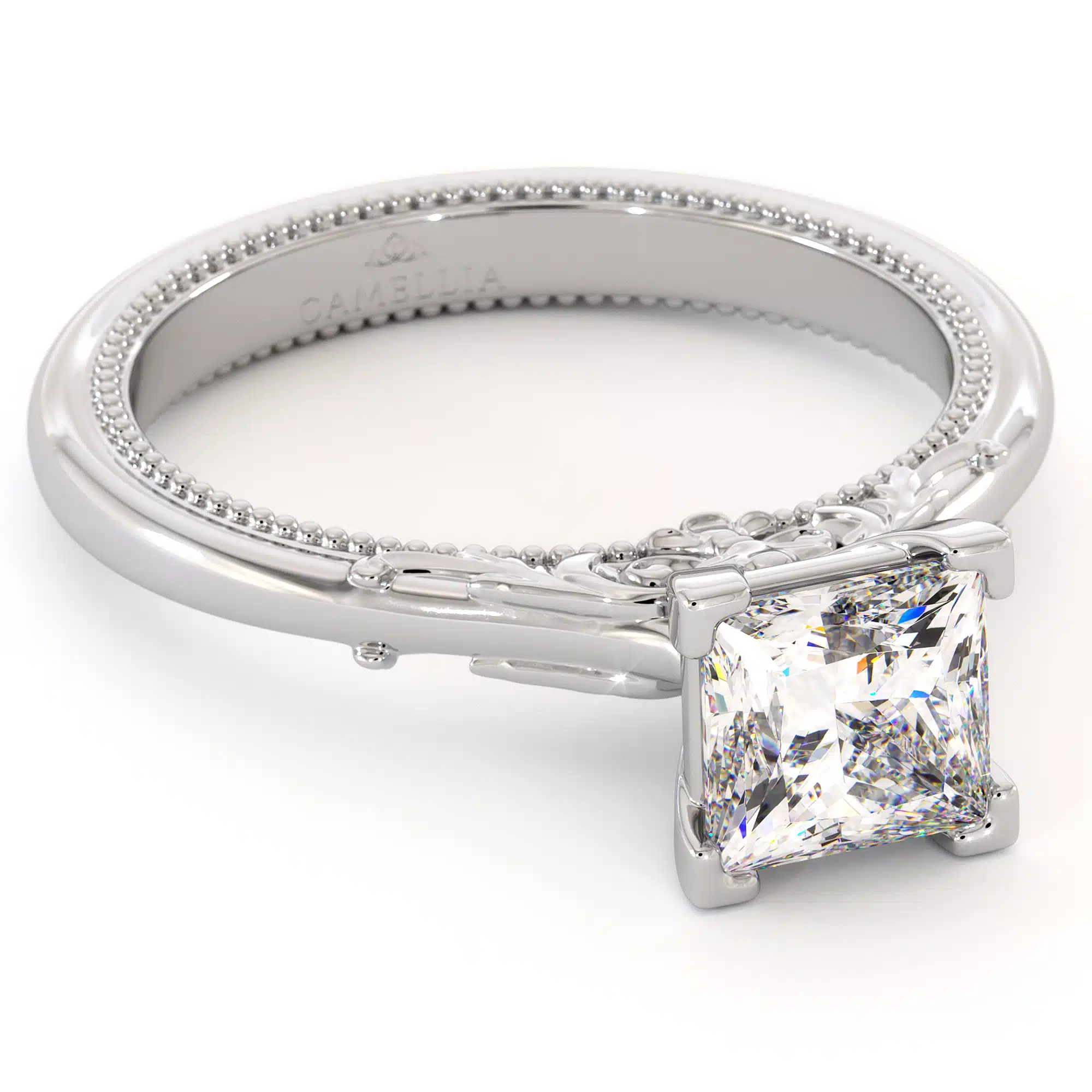 Princess Cut Moissanite Engagement Ring White Gold Victorian Ring Unique Square Cut Engagement Ring 6 Princess Cut Moissanite Engagement Ring White Gold Victorian Ring Unique Square Cut Engagement Ring