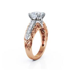 Artisan Princess Cut Diamond Ring With Vintage Scrollwork Accents