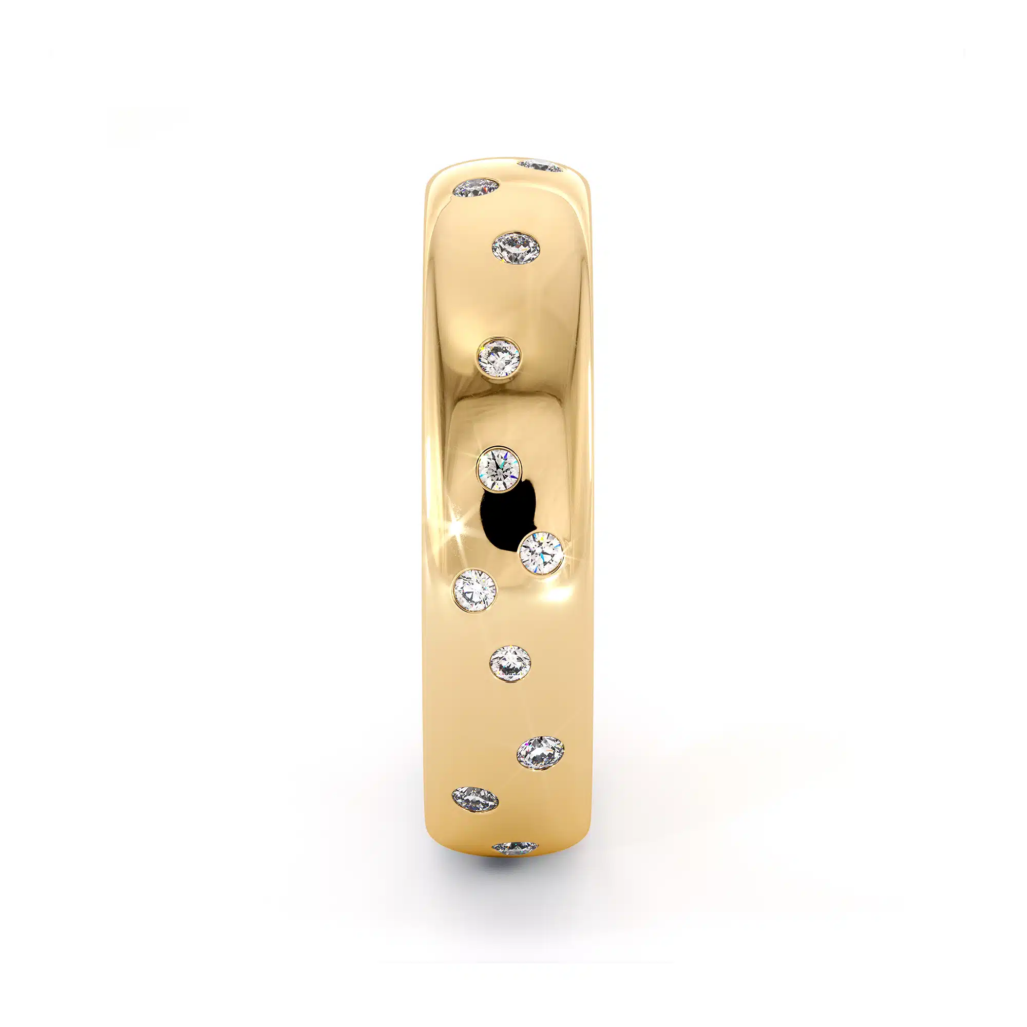 Top View Handcrafted Wide Diamond Wedding Band - CD-0168A Top View Of Wide Diamond Wedding Band With Random Setting In 14K Gold