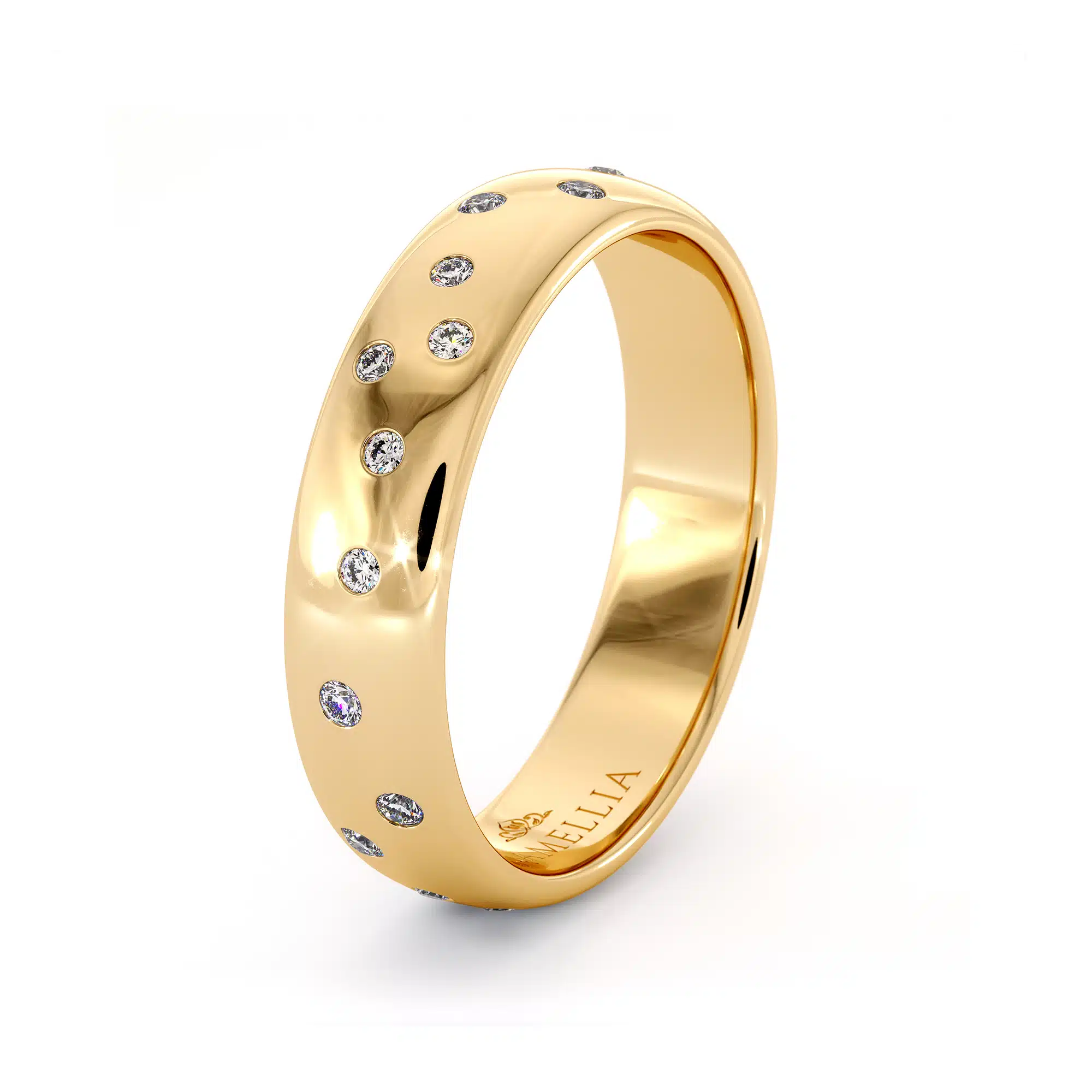 Handcrafted Wide Diamond Wedding Band With Random Setting - CD-0168A Wide Diamond Wedding Band With Unique Random Diamond Setting In 14K Gold