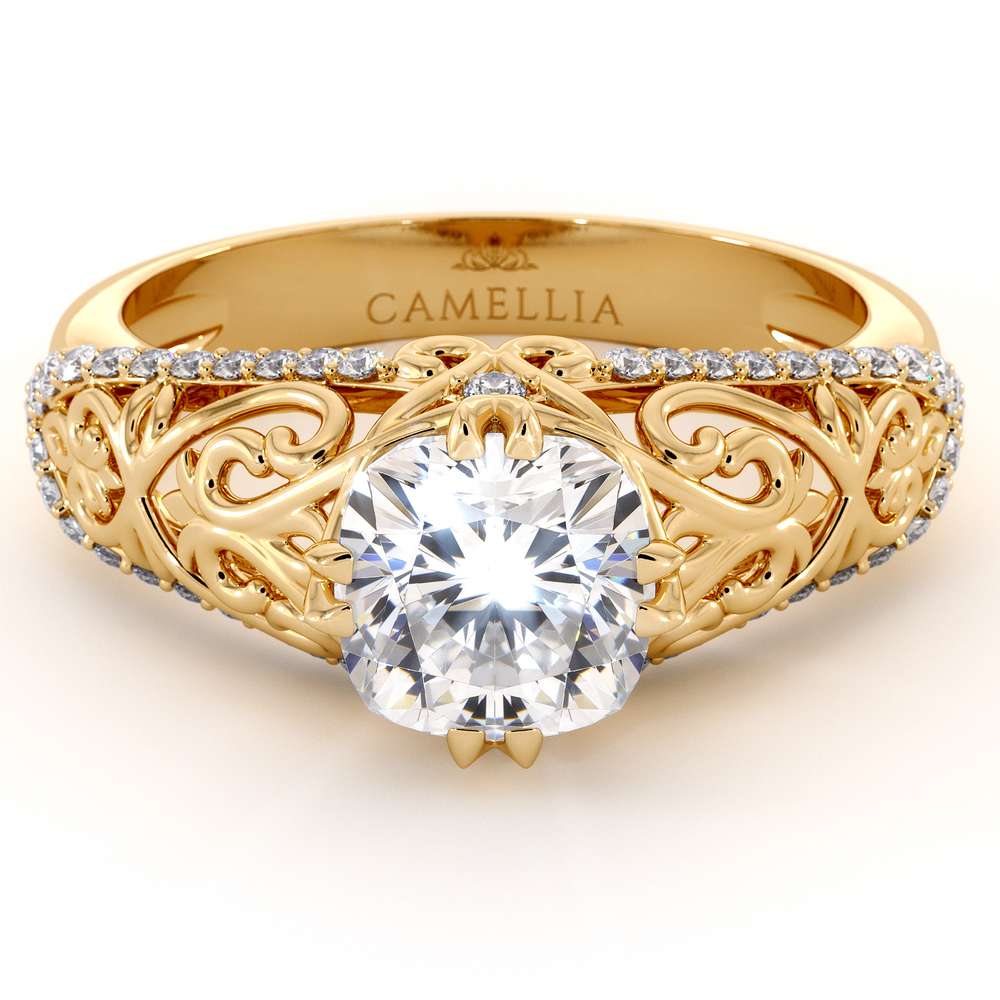 Unique Filigree Engagement Ring 14K Yellow Gold Filigree Ring Charles Colvard Moissanite Engagement Ring 3 Unique Filigree Engagement Ring 14K Yellow Gold Filigree Ring Charles Colvard Moissanite Engagement Ring