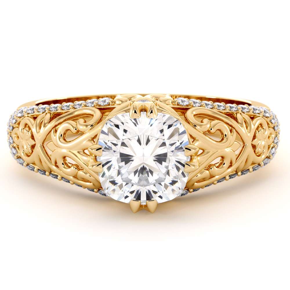 Unique Filigree Engagement Ring 14K Yellow Gold Filigree Ring Charles Colvard Moissanite Engagement Ring