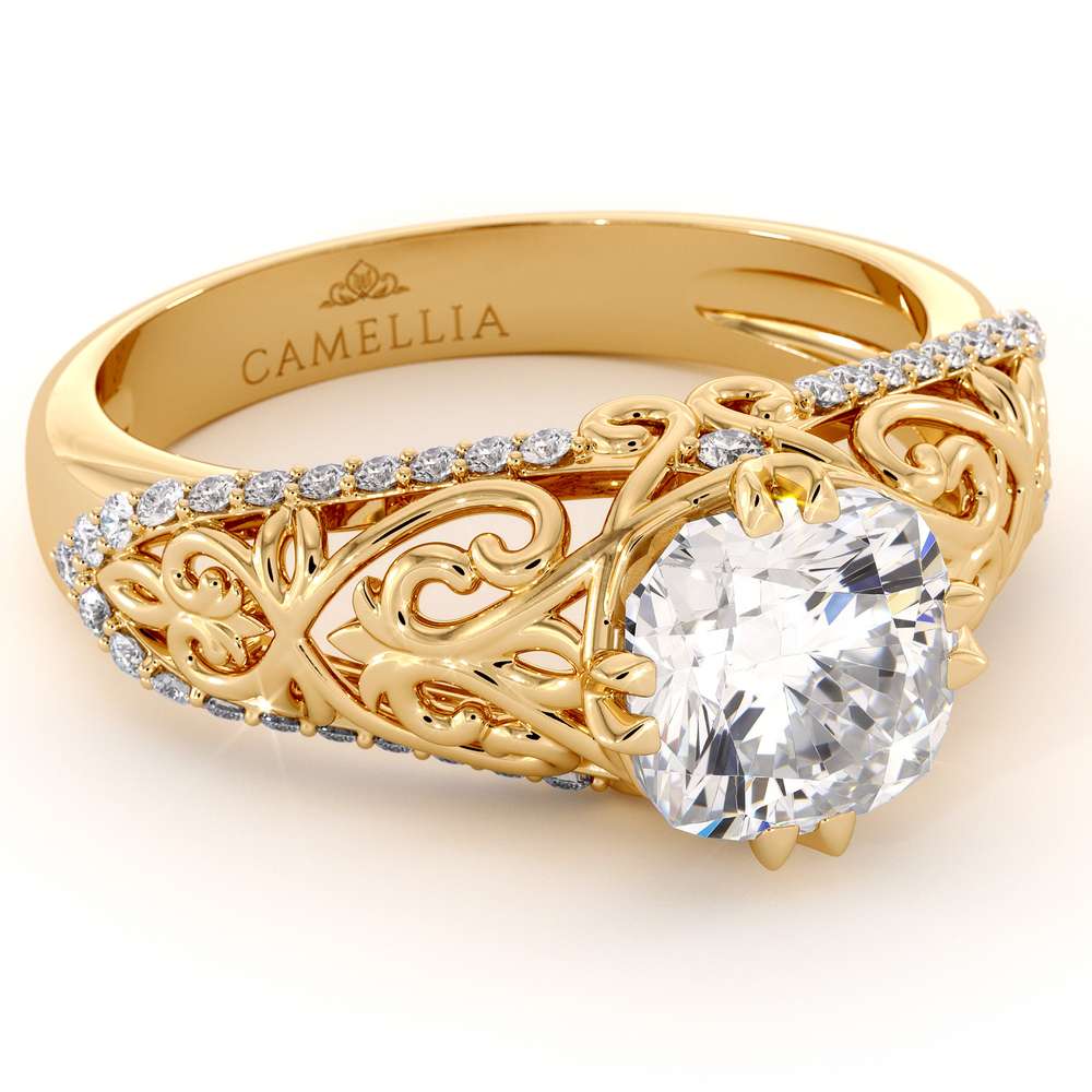 Unique Filigree Engagement Ring 14K Yellow Gold Filigree Ring Charles Colvard Moissanite Engagement Ring