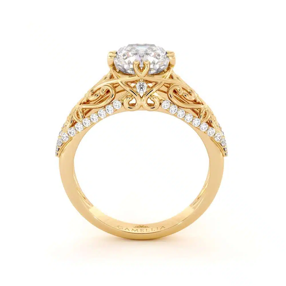 Unique Filigree Engagement Ring 14K Yellow Gold Filigree Ring Charles Colvard Moissanite Engagement Ring