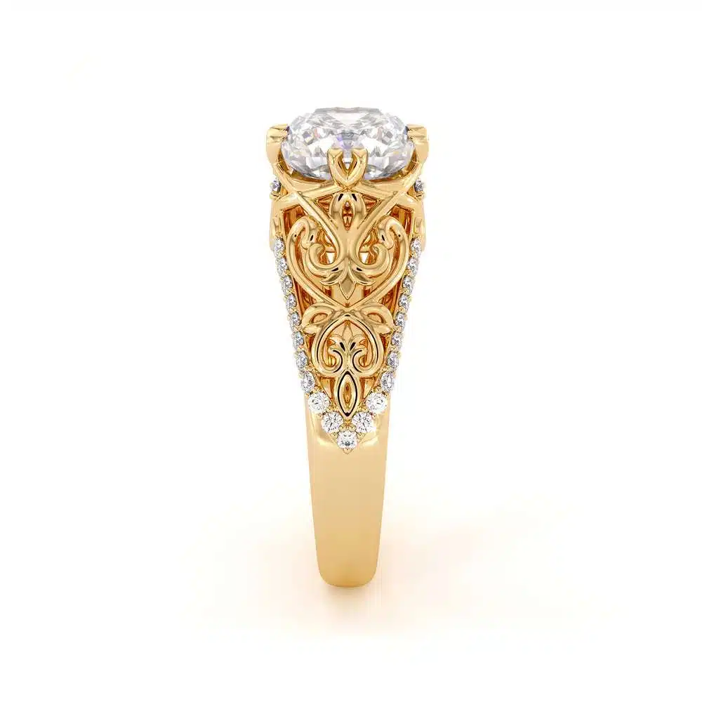 Unique Filigree Engagement Ring 14K Yellow Gold Filigree Ring Charles Colvard Moissanite Engagement Ring