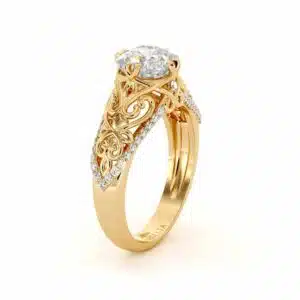 Unique Filigree Engagement Ring 14K Yellow Gold Filigree Ring Charles Colvard Moissanite Engagement Ring