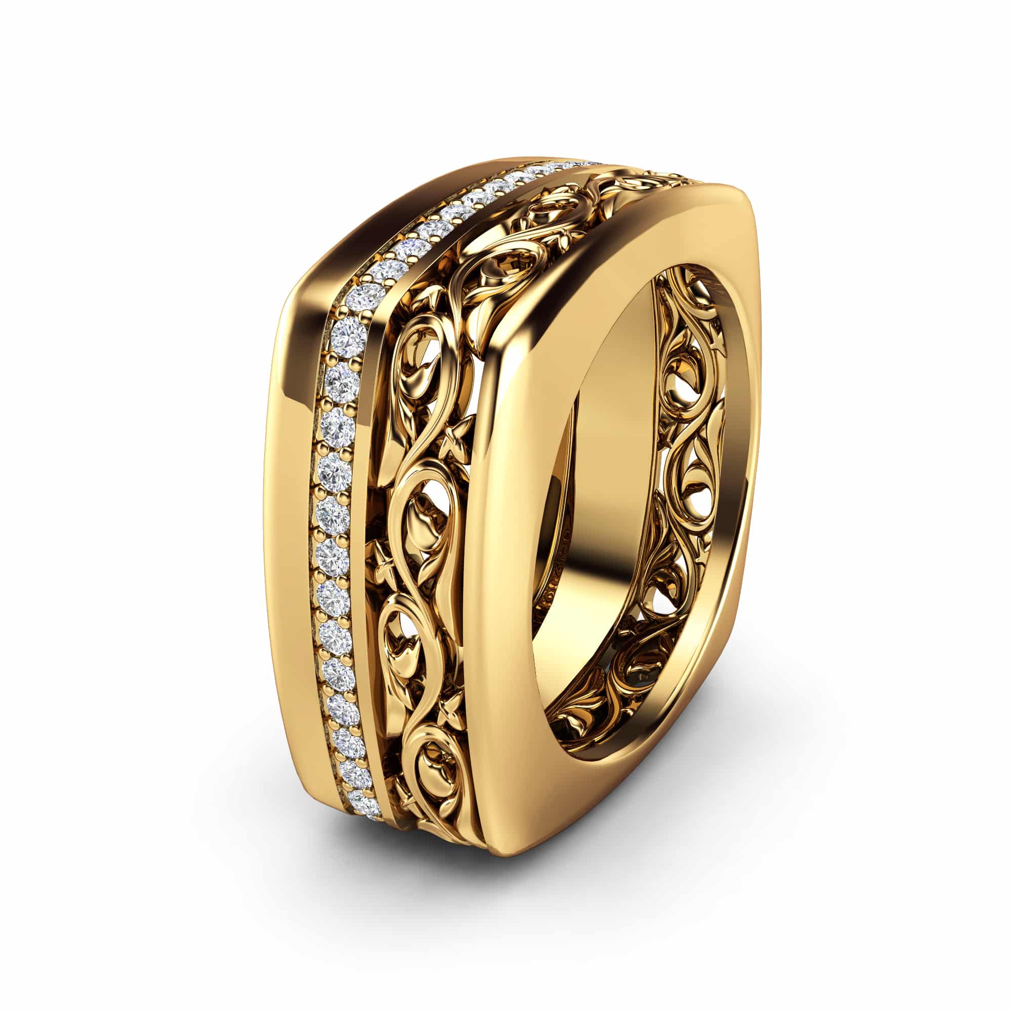 14k Yellow Gold diamond men band