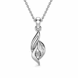 14K White Gold Diamond Dainty Leaf Pendant