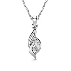 Modern Leaf Swirl Pendant with Single Lab Diamond