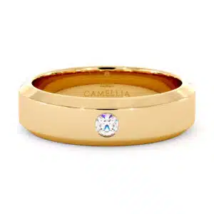 Men's Beveled Edge Gold Band with Bezel Set Lab Diamond