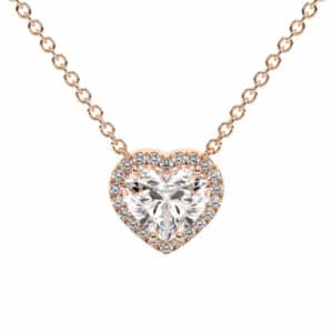 Romantic Heart Halo Diamond Necklace With Lab-Created Centerpiece