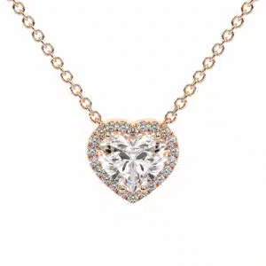 Romantic Heart Halo Diamond Necklace With Lab-Created Centerpiece