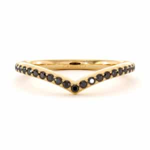 Gold 2mm Woman Black Diamond V Shape Wedding Band