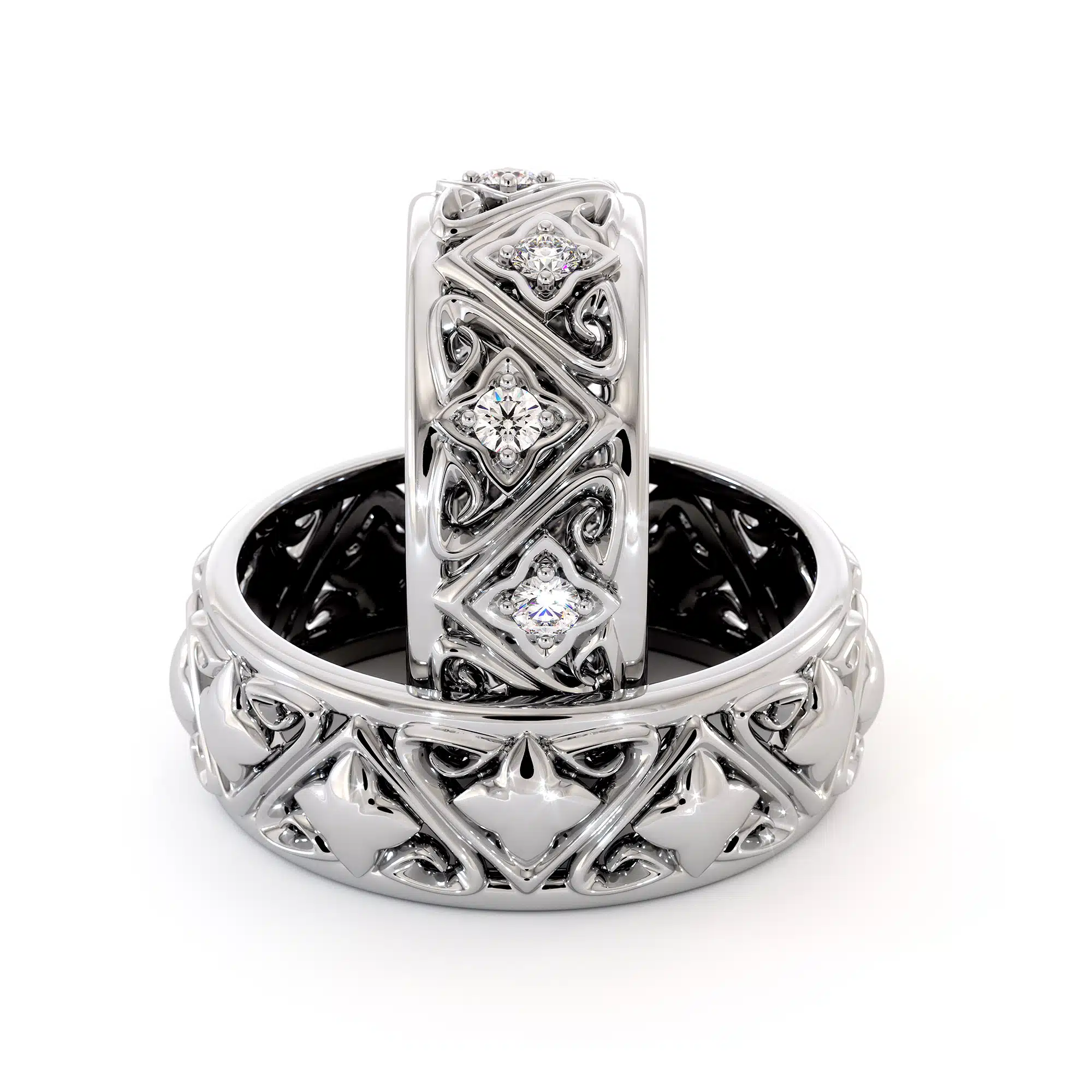 Couples Rings Set His and Hers Matching Bands Solid White Gold Filigree Wedding Bands 5 Couples Rings Set His and Hers Matching Bands Solid White Gold Filigree Wedding Bands