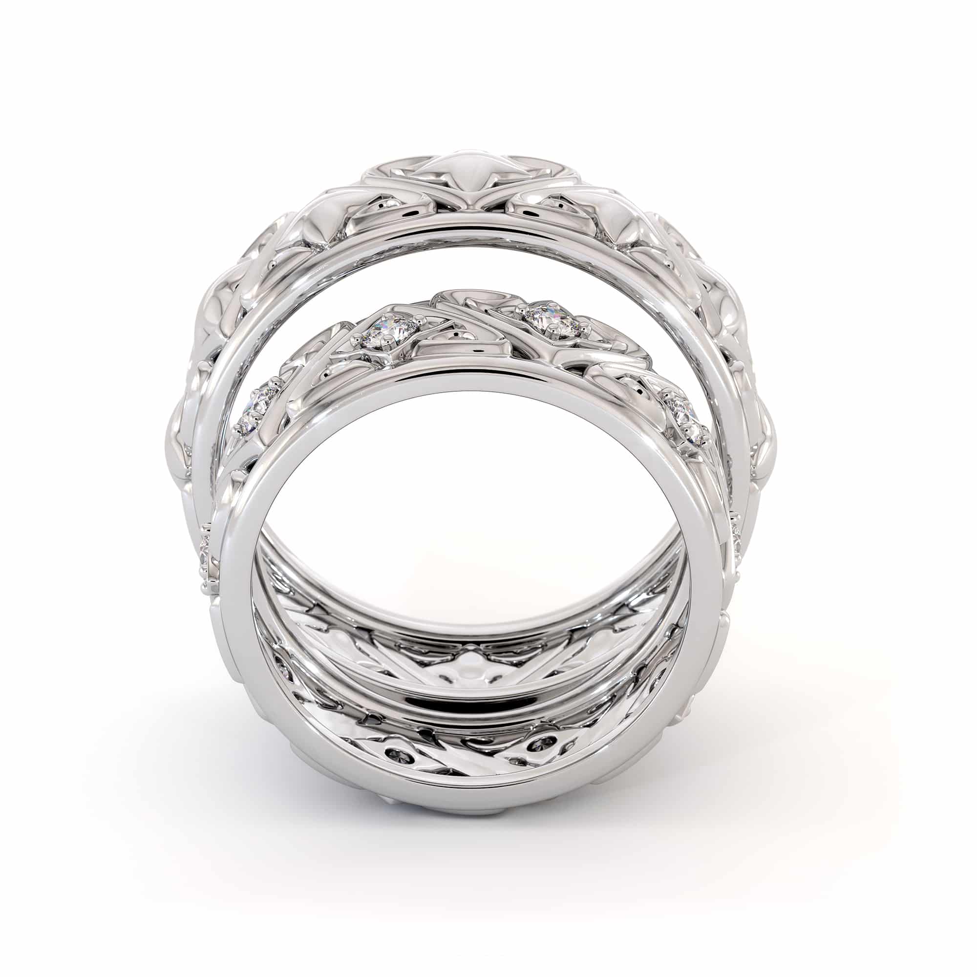 Couples Rings Set His and Hers Matching Bands Solid White Gold Filigree Wedding Bands 3 Couples Rings Set His and Hers Matching Bands Solid White Gold Filigree Wedding Bands