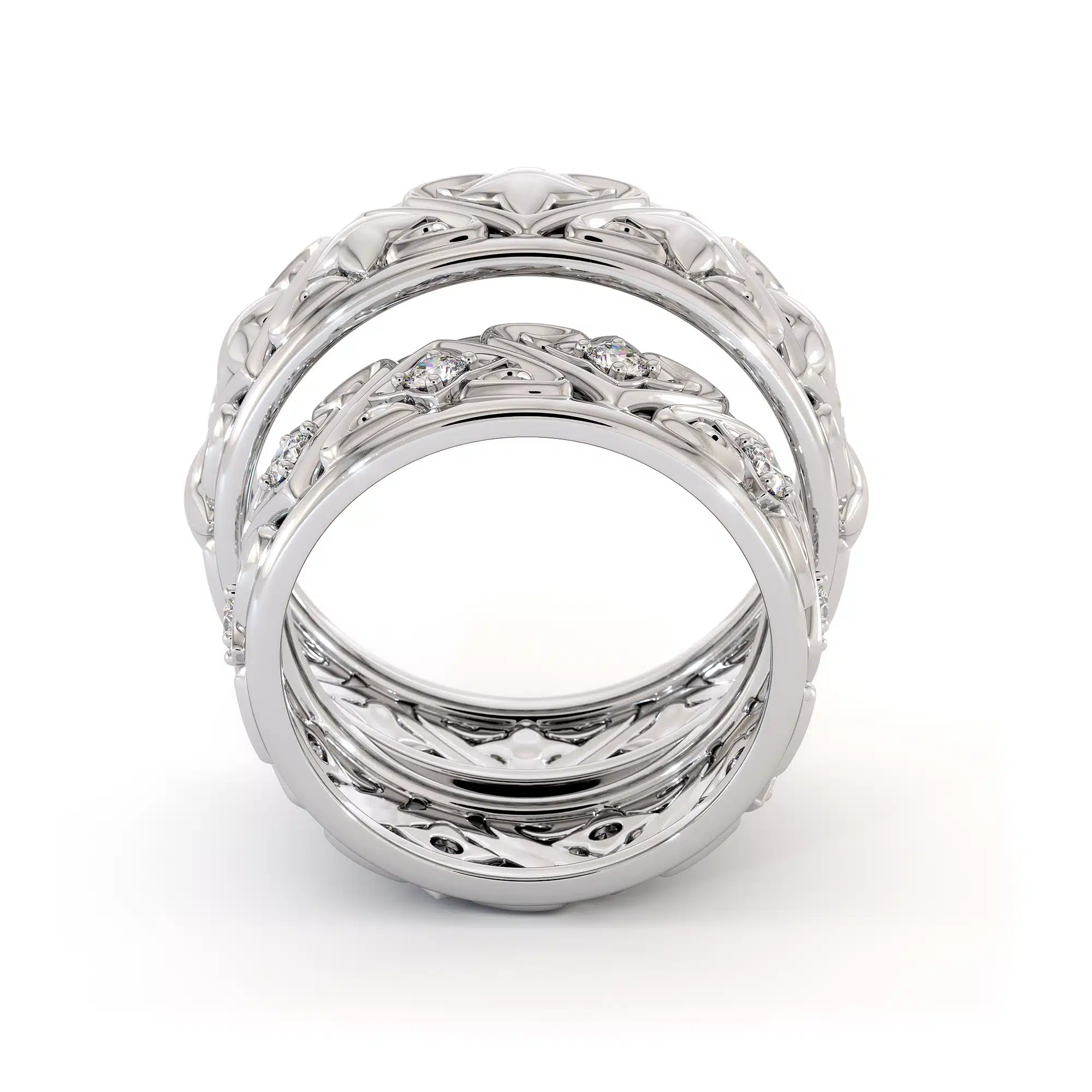 Couples Rings Set His and Hers Matching Bands Solid White Gold Filigree Wedding Bands 3 Couples Rings Set His and Hers Matching Bands Solid White Gold Filigree Wedding Bands