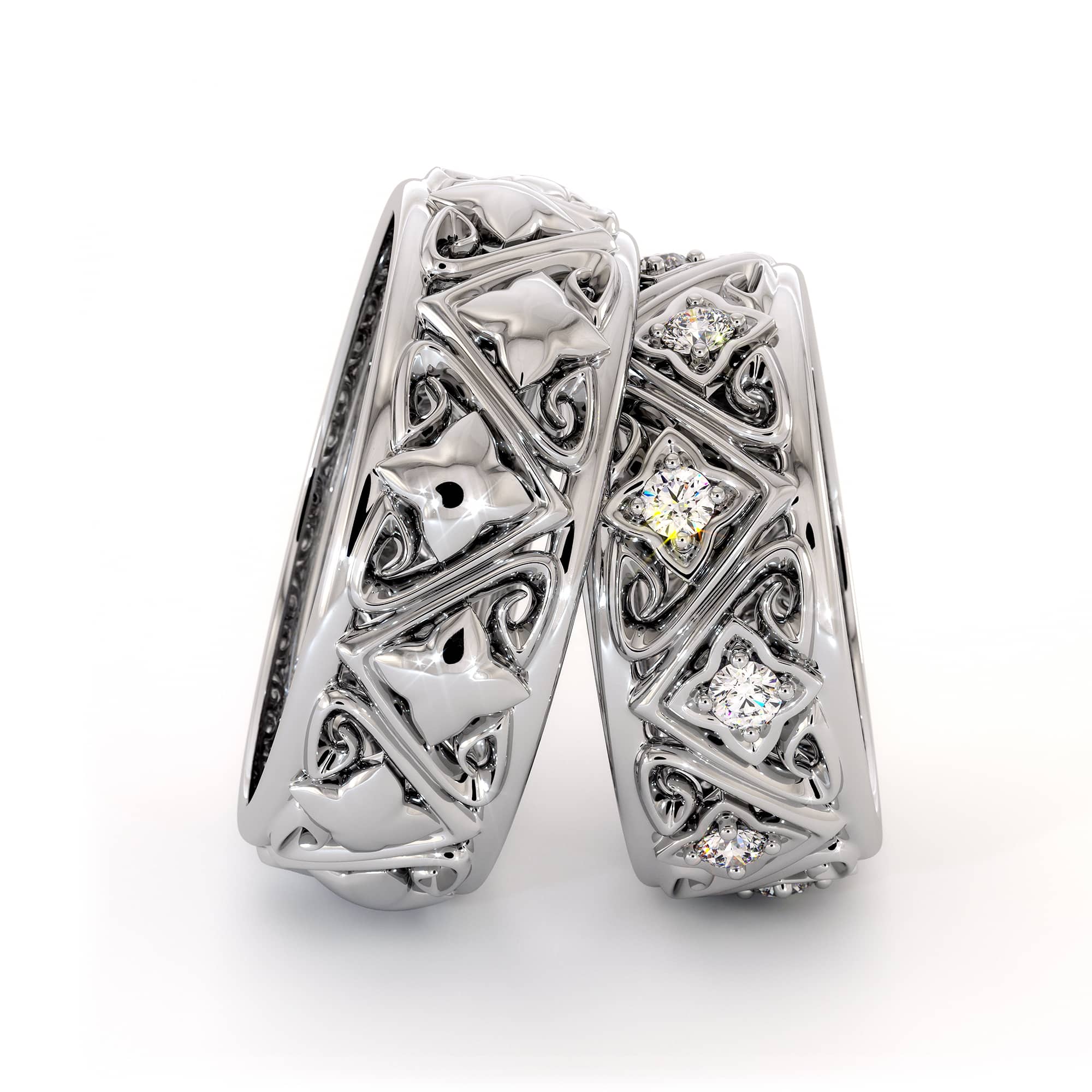 Couples Rings Set His and Hers Matching Bands Solid White Gold Filigree Wedding Bands 1 Couples Rings Set His and Hers Matching Bands Solid White Gold Filigree Wedding Bands
