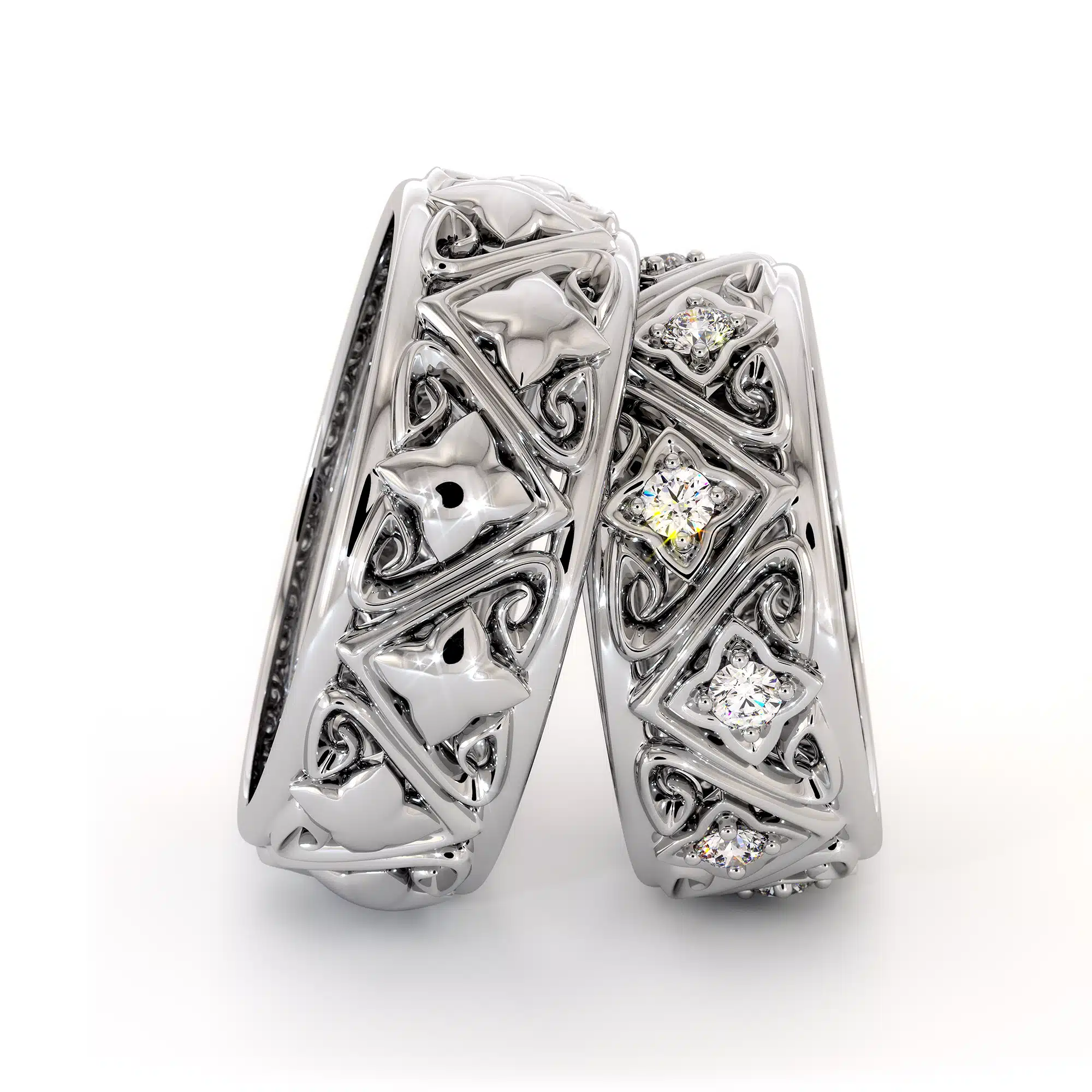 Couples Rings Set His and Hers Matching Bands Solid White Gold Filigree Wedding Bands 1 Couples Rings Set His and Hers Matching Bands Solid White Gold Filigree Wedding Bands
