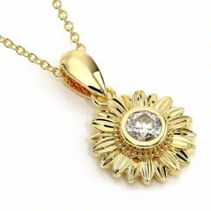 14K Solid Gold Forever One Moissanite Sunflower Pendant Necklace Mesmerizing Gift For Her