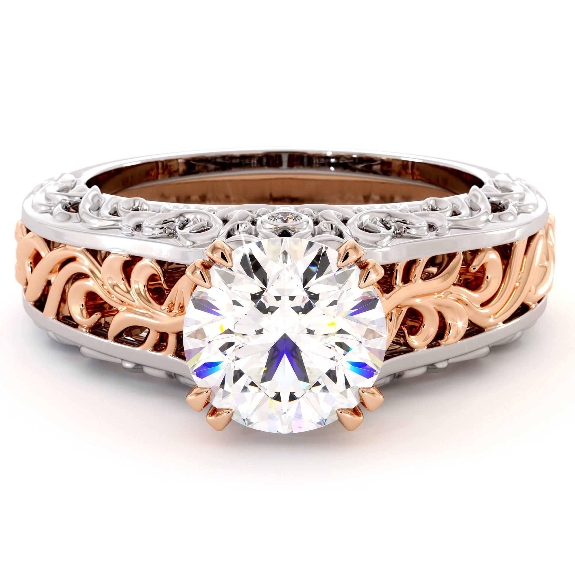 Splendid Royal 2 Carat Moissanite Gold Filigree Engagement Ring 2 Splendid Royal 2 Carat Moissanite Gold Filigree Engagement Ring