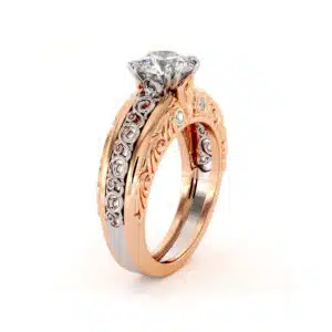 Round Moissanite In Two Tone Solid Gold Regally Designed Bridal Ring