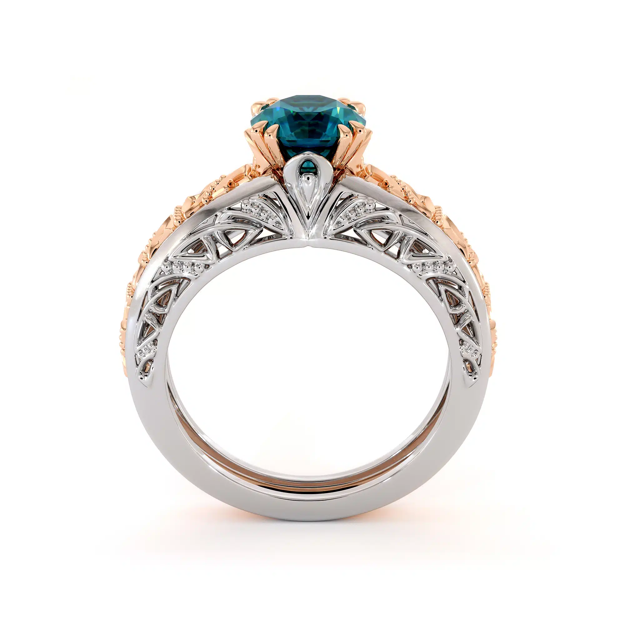 Majestic Round Blue Diamond 2 Tone Gold Handmade Ring 6 Majestic Round Blue Diamond 2 Tone Gold Handmade Ring