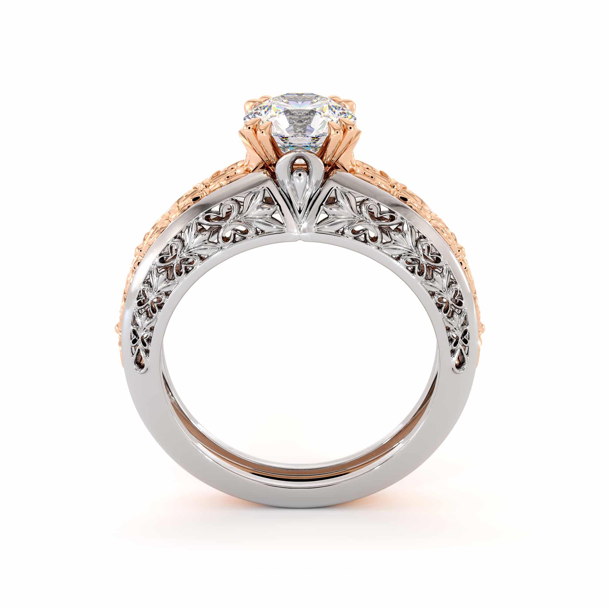 Magnificent Moissanite 2 Tone Gold Filigree Engagement Ring