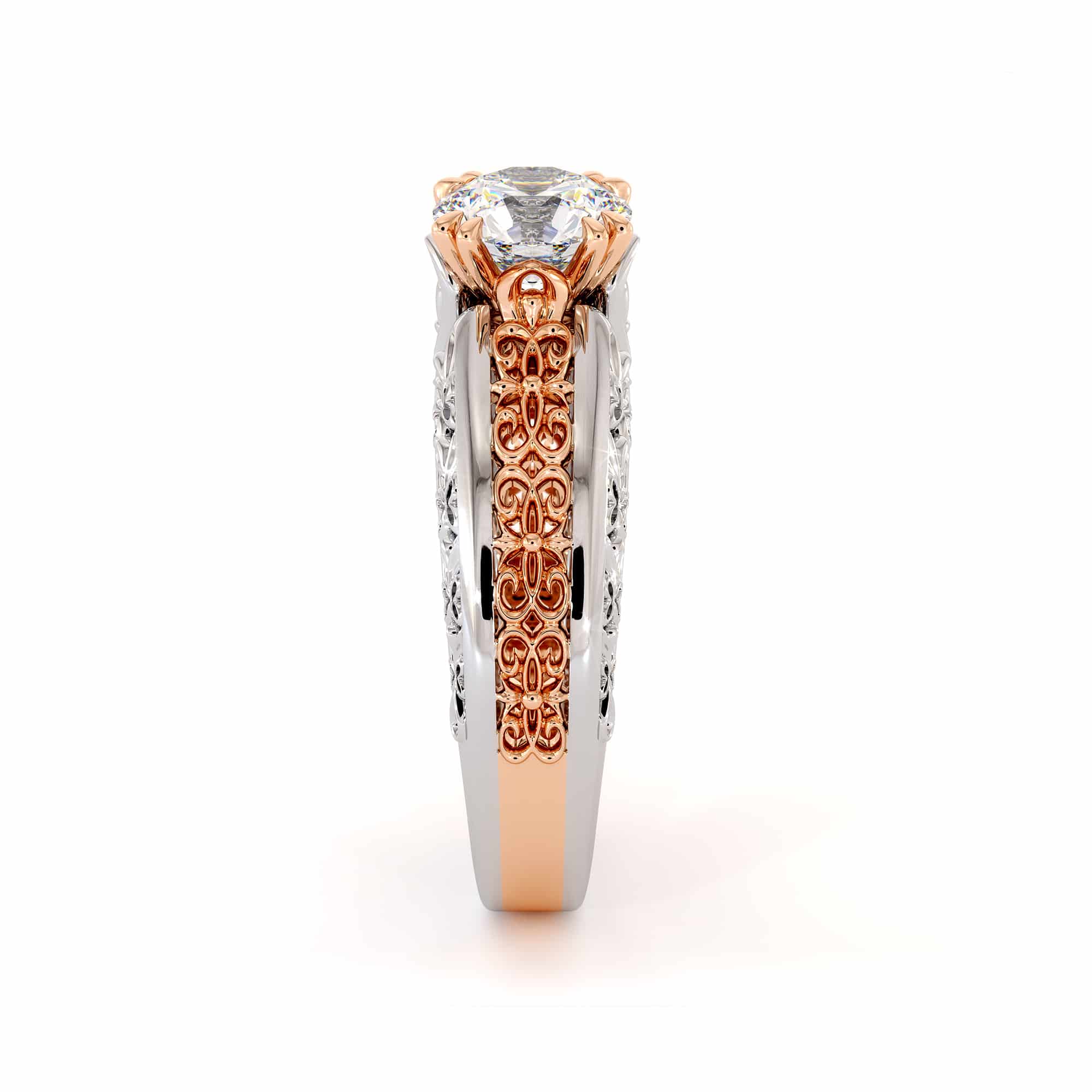 Magnificent Moissanite 2 Tone Gold Filigree Engagement Ring