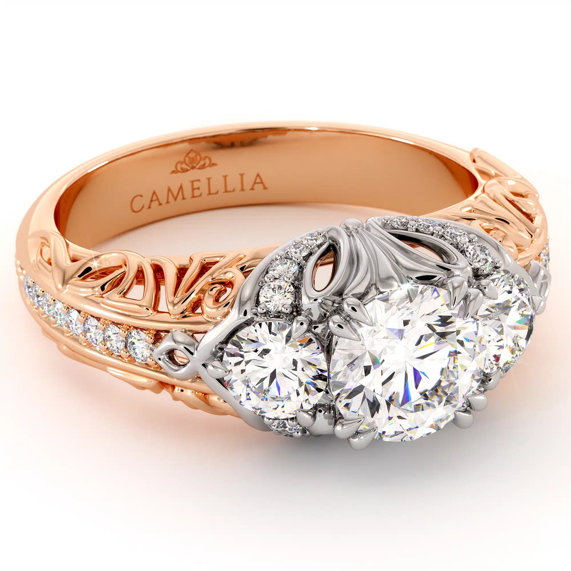 Queenly Three Stone Engagement Ring