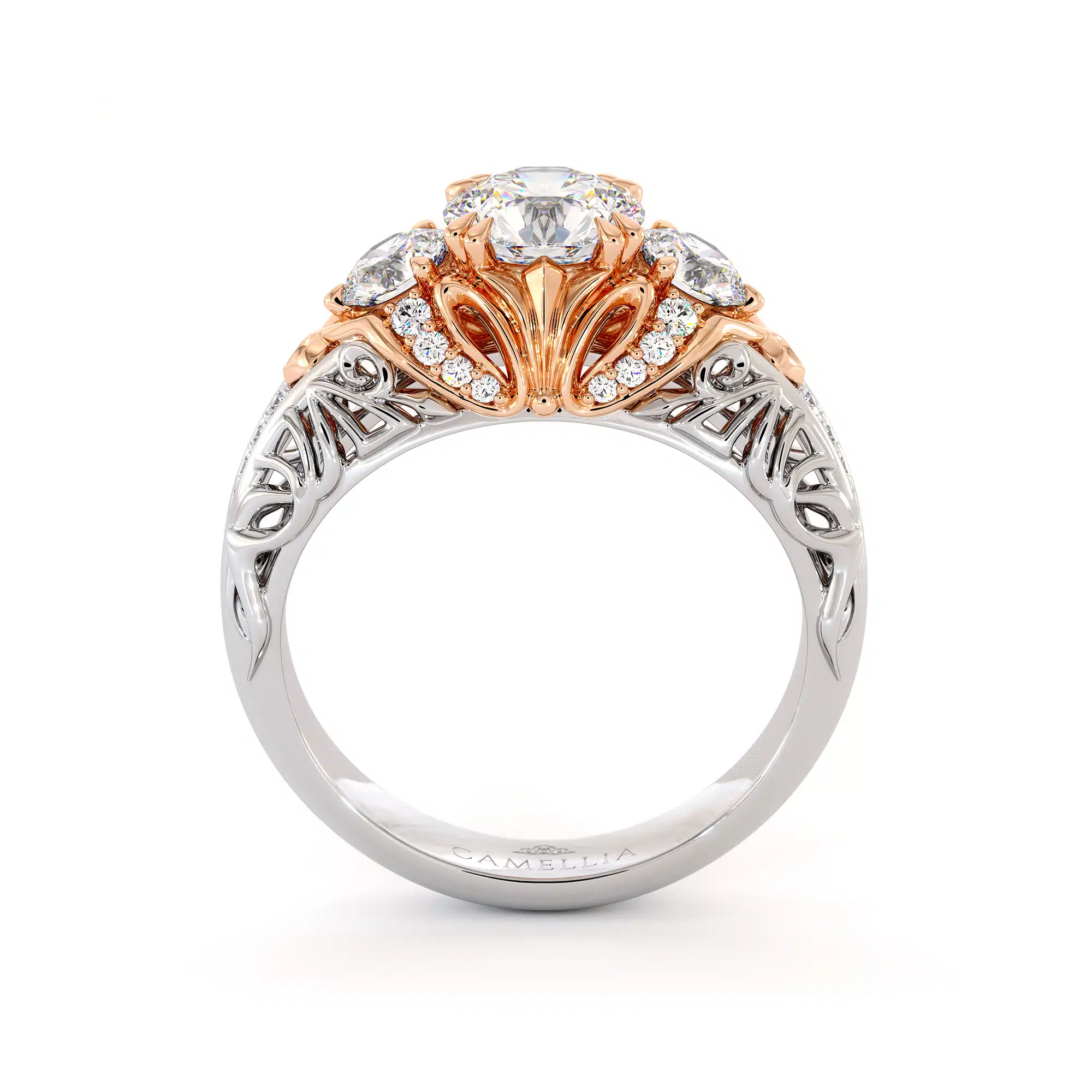 Unique Three Stone Queenly Engagement Ring