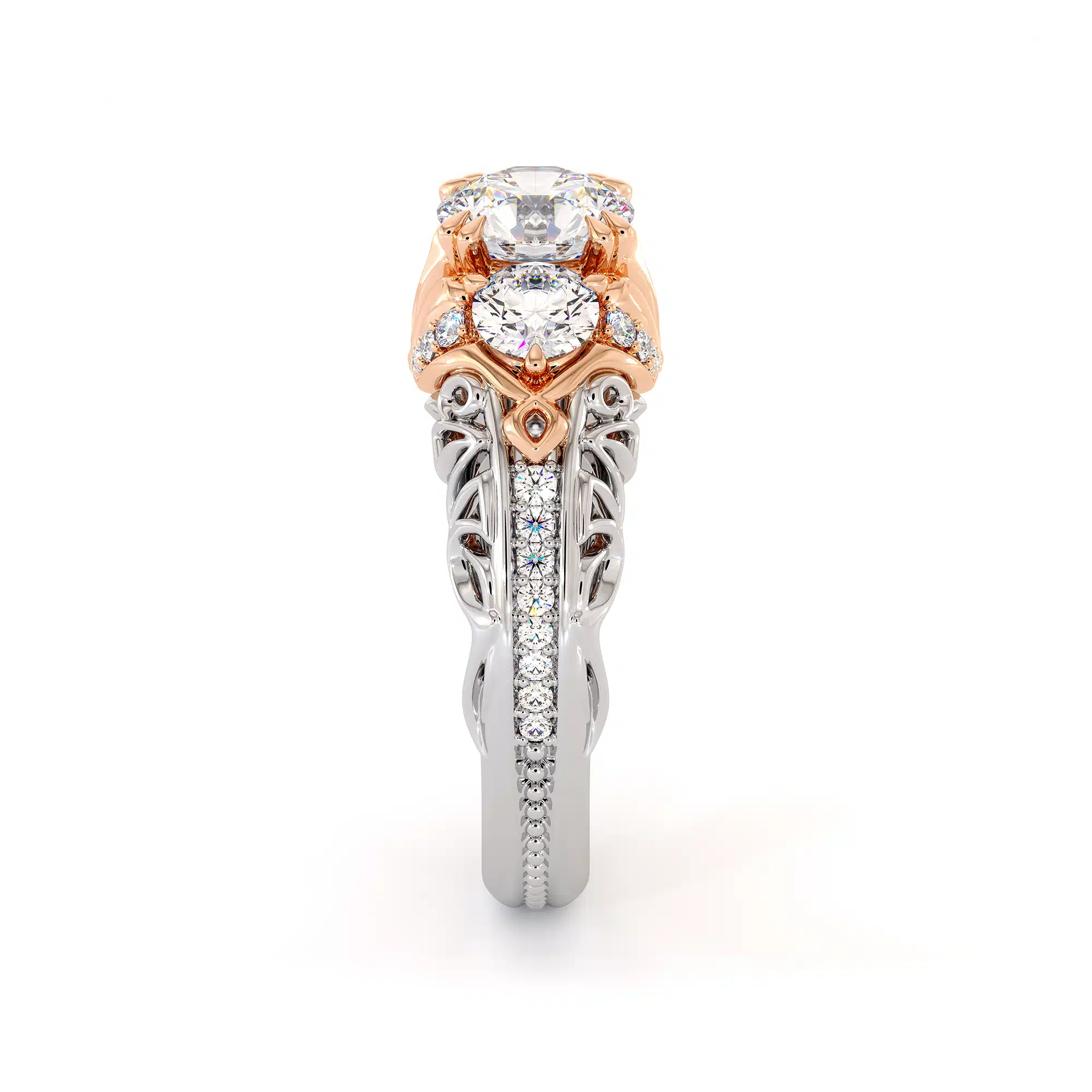 Unique Three Stone Queenly Engagement Ring