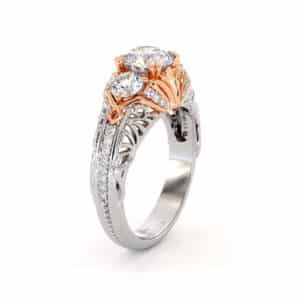 Unique Three Stone Queenly Engagement Ring