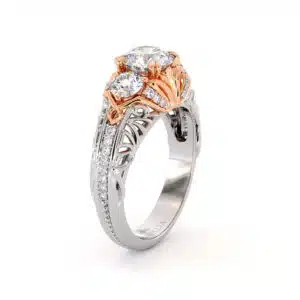 Unique Three Stone Queenly Engagement Ring