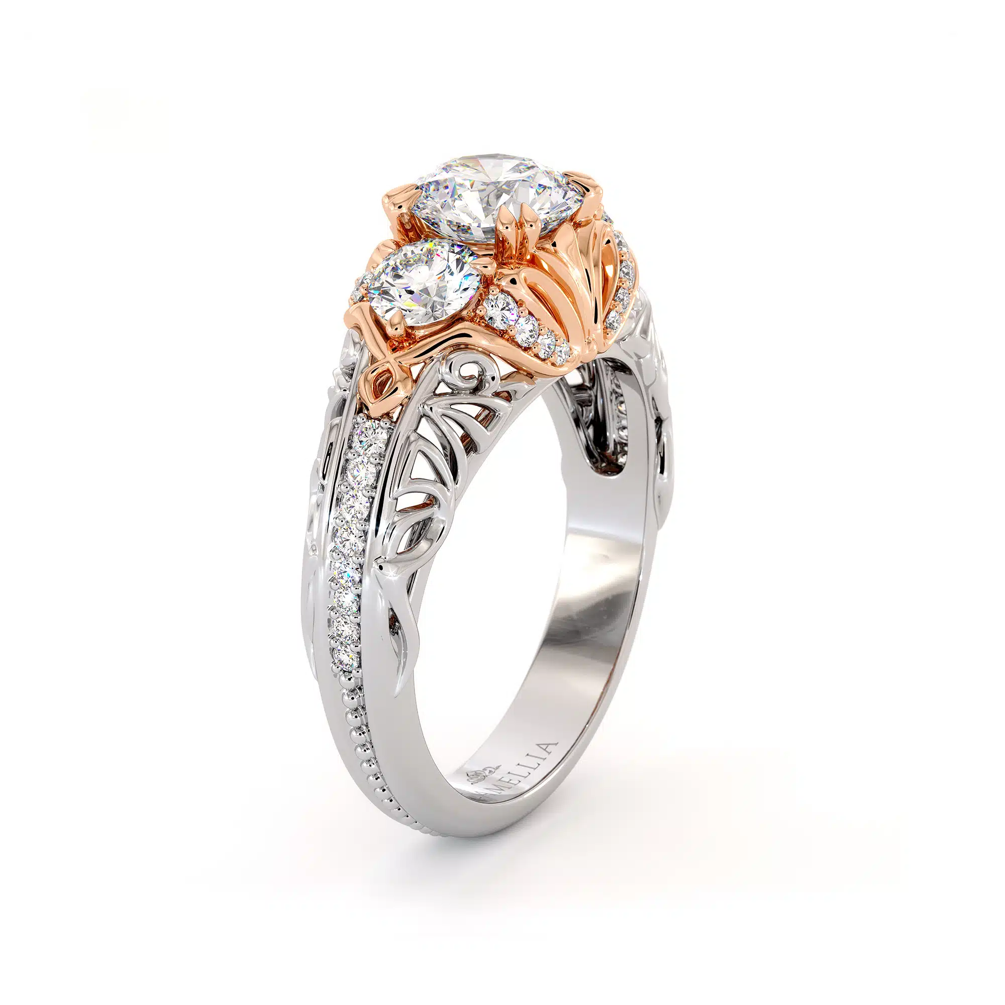 Unique Three Stone Queenly Engagement Ring