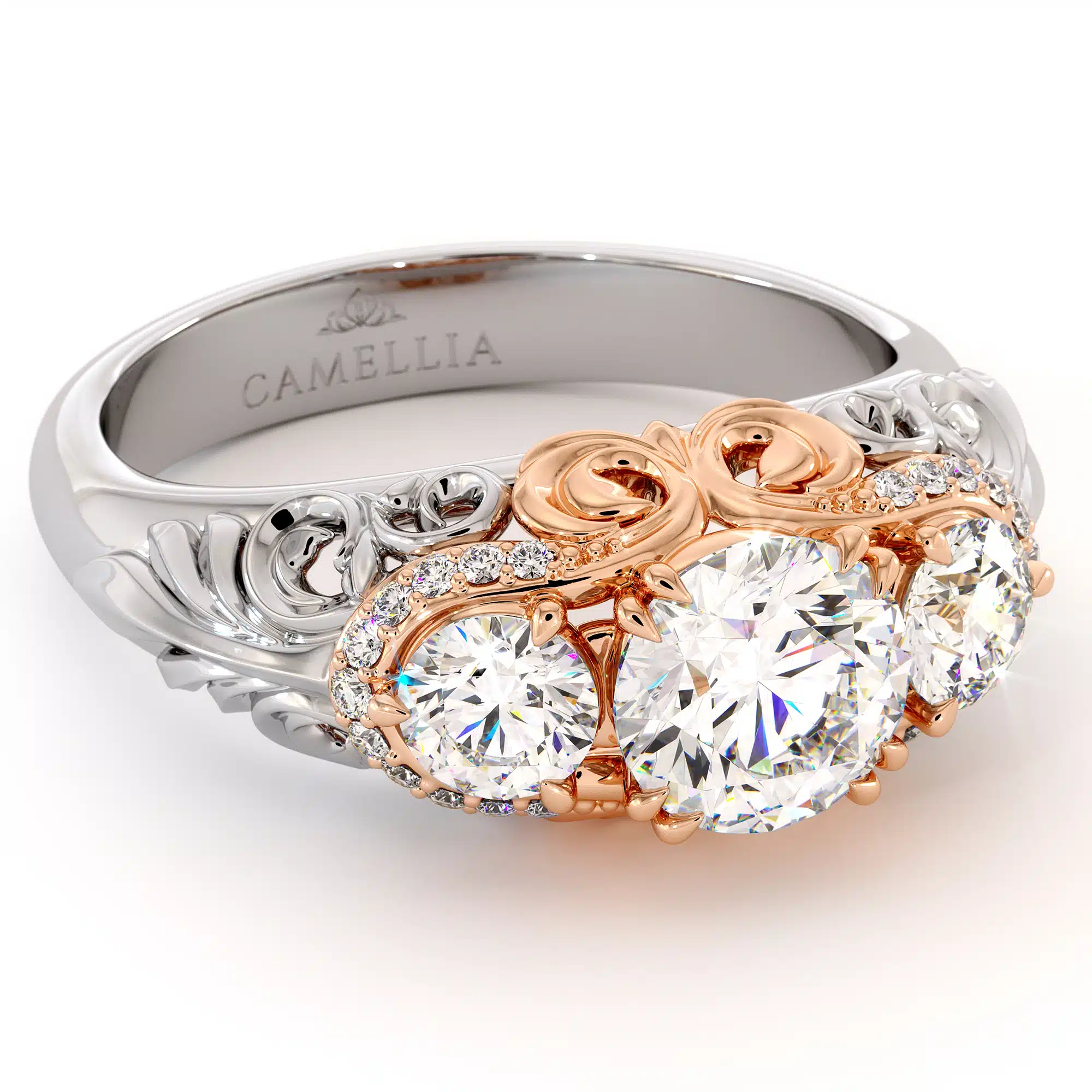 Edwardian Regal Three Stone Engagement Ring 4 Edwardian Regal Three Stone Engagement Ring