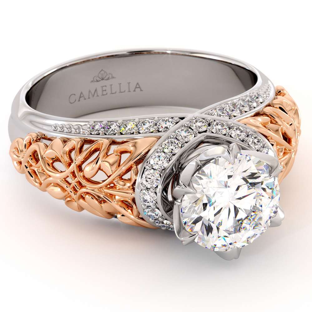 Handmade Gold Engagement Ring Royal Diamonds Ring Round 1.55 Ct Handmade Gold Engagement Ring Royal Diamonds Ring Round 1.55 Ct. Moissanite Engagement Ring Two Toned Gold Grid Filigree Ring
