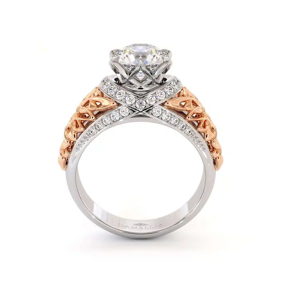 Handmade Gold Engagement Ring Royal Diamonds Ring Round 1.55 Ct Handmade Gold Engagement Ring Royal Diamonds Ring Round 1.55 Ct. Moissanite Engagement Ring Two Toned Gold Grid Filigree Ring