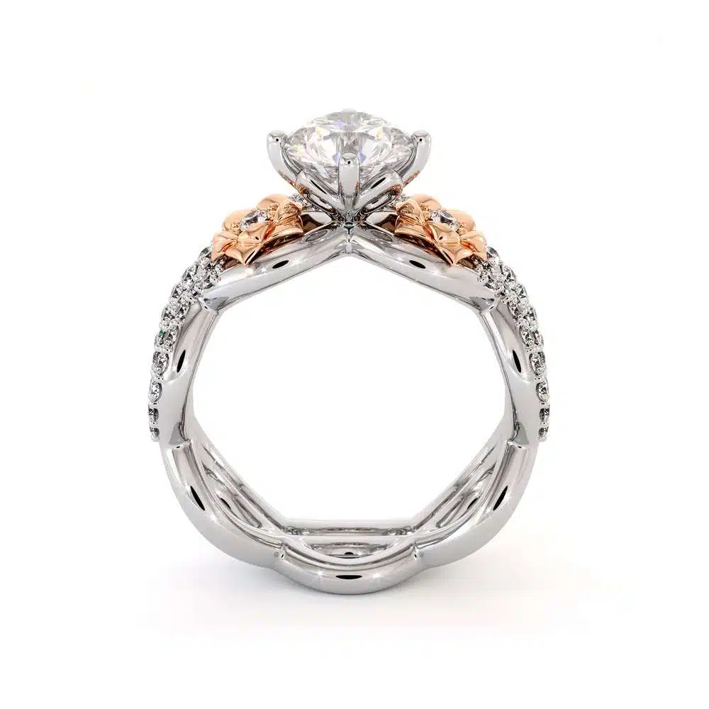 Moissanite Engagement Ring Set 14K White & Rose Gold Ring Unique Flower Bridal Set 6 Moissanite Engagement Ring Set 14K White & Rose Gold Ring Unique Flower Bridal Set