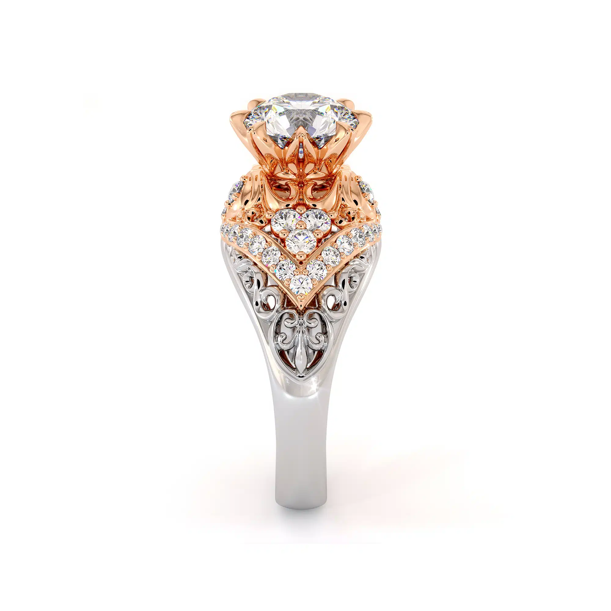 Exalted Diamonds Engagement Ring 1 Exalted Diamonds Engagement Ring 1.55 Carat Round Moissanite Ring Two Tone Gold Engagement Ring Diamonds V Ring