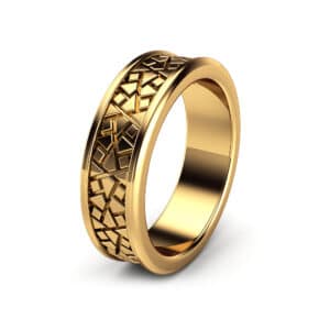 14K Yellow Pattern Gold Ring Unique Womens Wedding Band