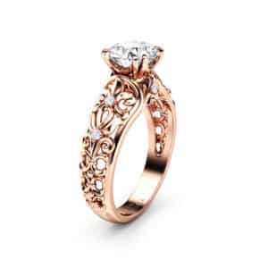 Art Nouveau Moissanite Ring Rose Gold Lab Grown Diamond Engagement Ring Diamond Alternative Engagement Ring
