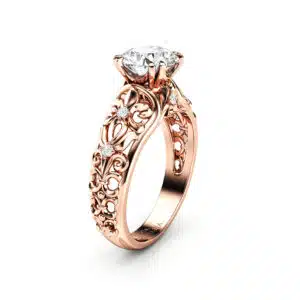 Art Nouveau Moissanite Ring Rose Gold Lab Grown Diamond Engagement Ring Diamond Alternative Engagement Ring