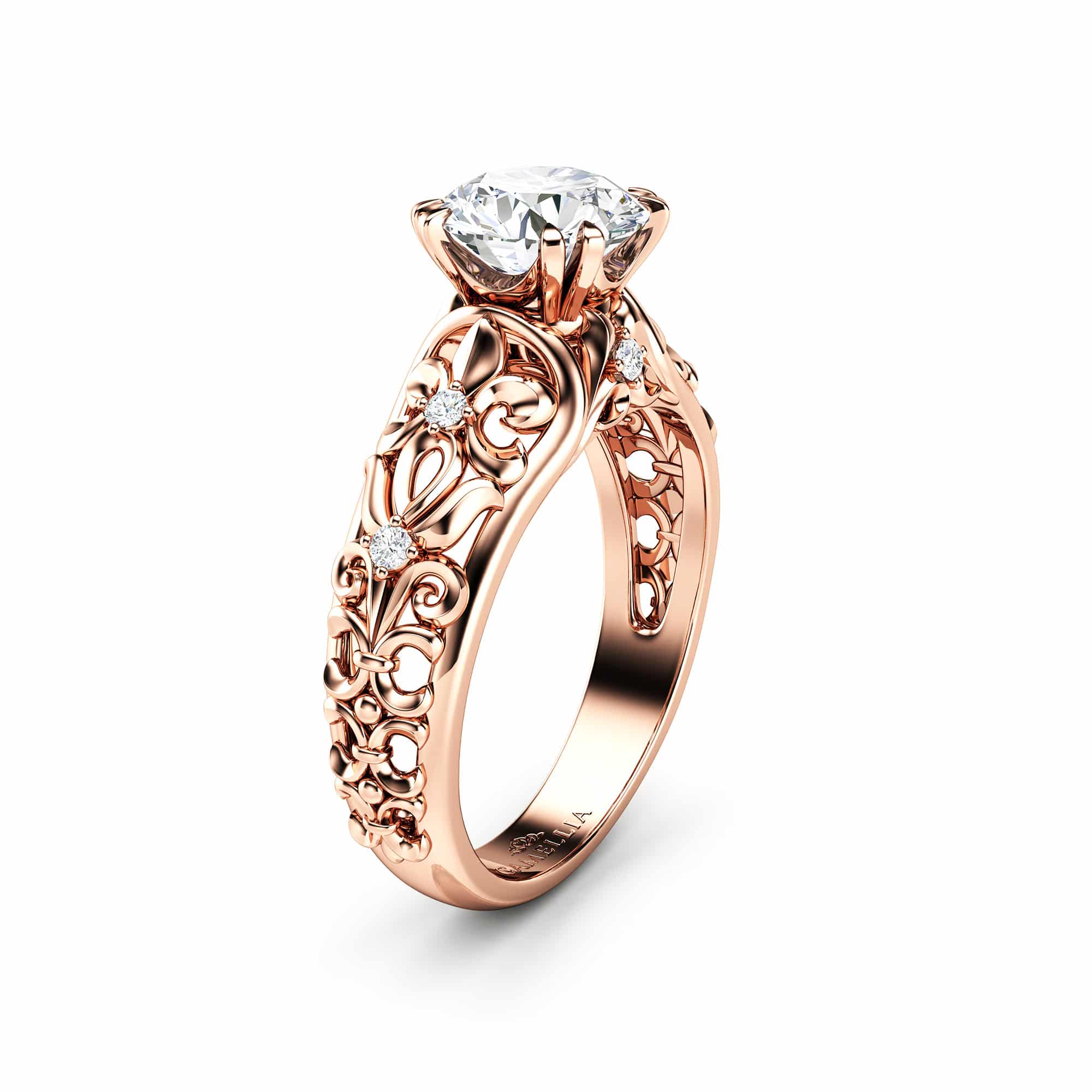 Art Nouveau Moissanite Ring Rose Gold Lab Grown Diamond Engagement Ring Diamond Alternative Engagement Ring 1 Art Nouveau Moissanite Ring Rose Gold Lab Grown Diamond Engagement Ring Diamond Alternative Engagement Ring
